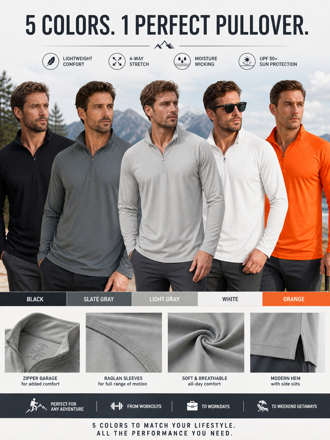 🌸🌸MAGCOMSEN Men's 1/4 Zip UPF 50+ Sun Protection Shirt, Long Sleeve Outdoor Pullover