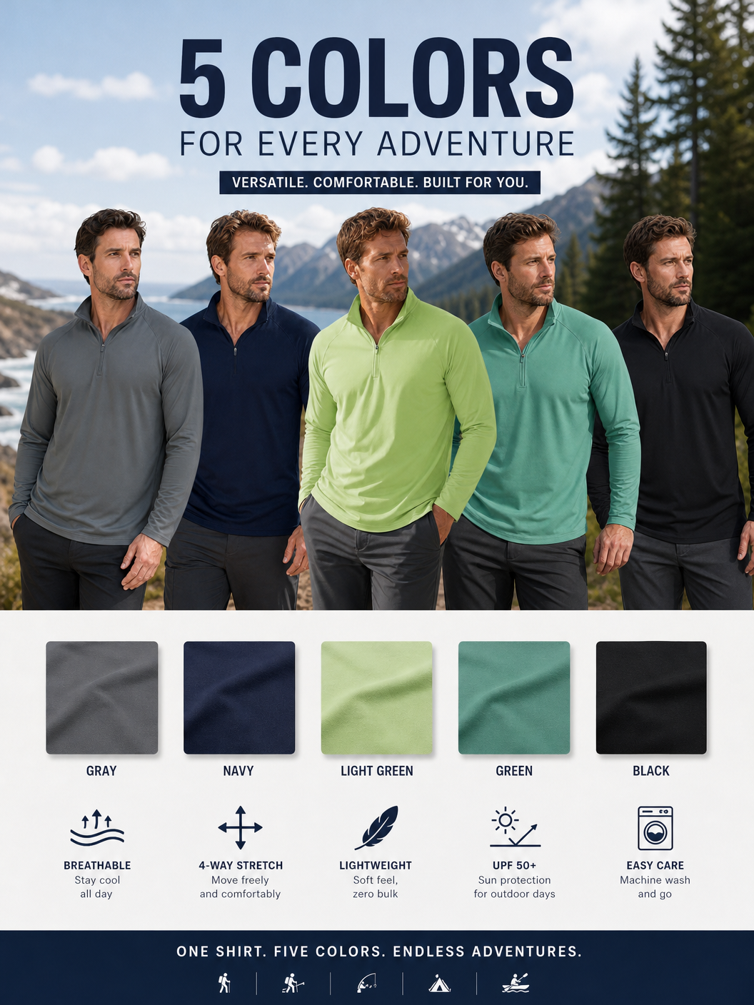 🌸🌸MAGCOMSEN Men's 1/4 Zip UPF 50+ Sun Protection Shirt, Long Sleeve Outdoor Pullover