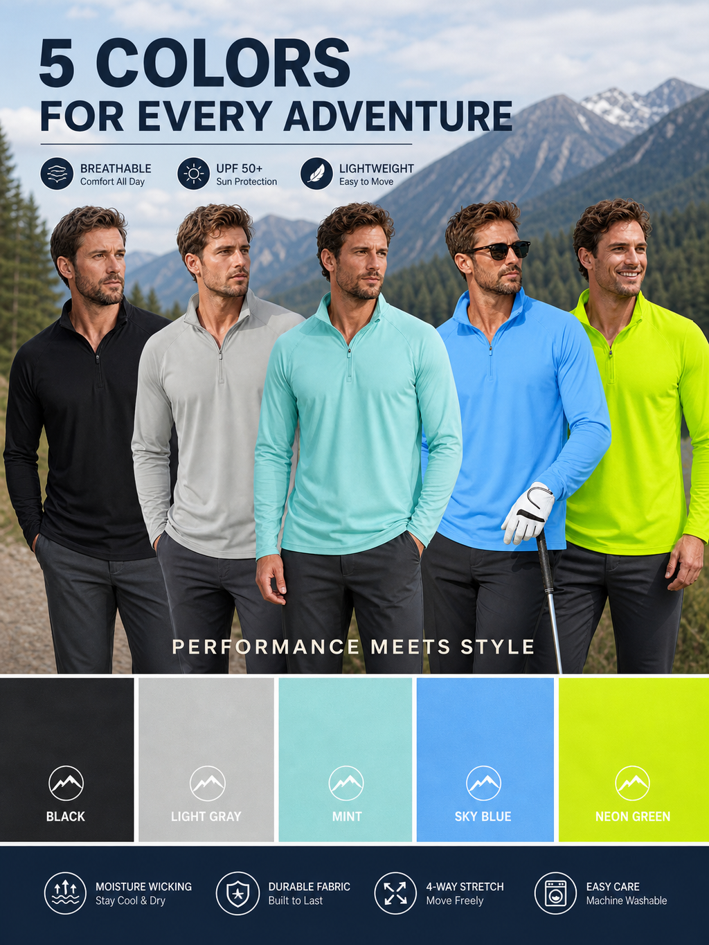 🌸🌸MAGCOMSEN Men's 1/4 Zip UPF 50+ Sun Protection Shirt, Long Sleeve Outdoor Pullover