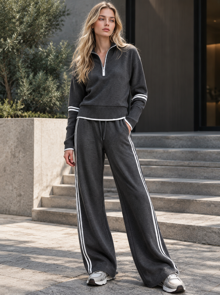 🌸🌸Women Stand Collar Zip Sweatshirt & Drawstring Pant 2-Piece Set