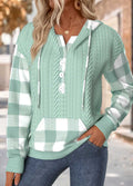 MODLILY®Sage Green Tummy Coverage Plaid Long Sleeve Hoodie