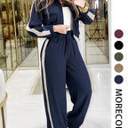 💚Casual Women's Two-Piece Set with High Waist Pants and Short Zipper Jacket, Polyester, Multiple Colors