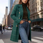 💚WoodBerry Plaid Wool Blend Trench Coat Beige Notch Lapel Mid Long