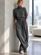 🌸🌸Women Turtleneck Wide Leg Pants 2 Piece Outfit Set, Drawstring Waist Casual Matching Loungewear