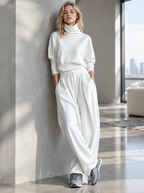 🌸🌸Women Turtleneck Wide Leg Pants 2 Piece Outfit Set, Drawstring Waist Casual Matching Loungewear
