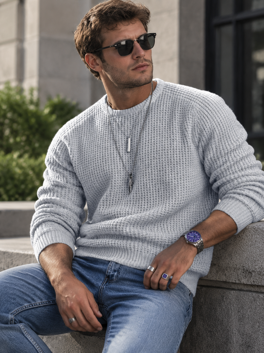 🌸🌸LAST DAY SAVE 49% Men Slim Fit Solid Crew Neck Long Sleeve Sweater✨