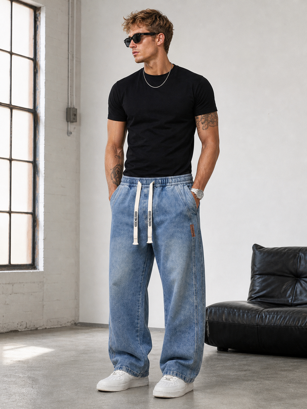 🌸🌸6PCS Bundle $24.63 Special Deal Men's Stretch Cotton Loose Fit Drawstring Waist Jeans, Comfort Pull-On Denim Pants