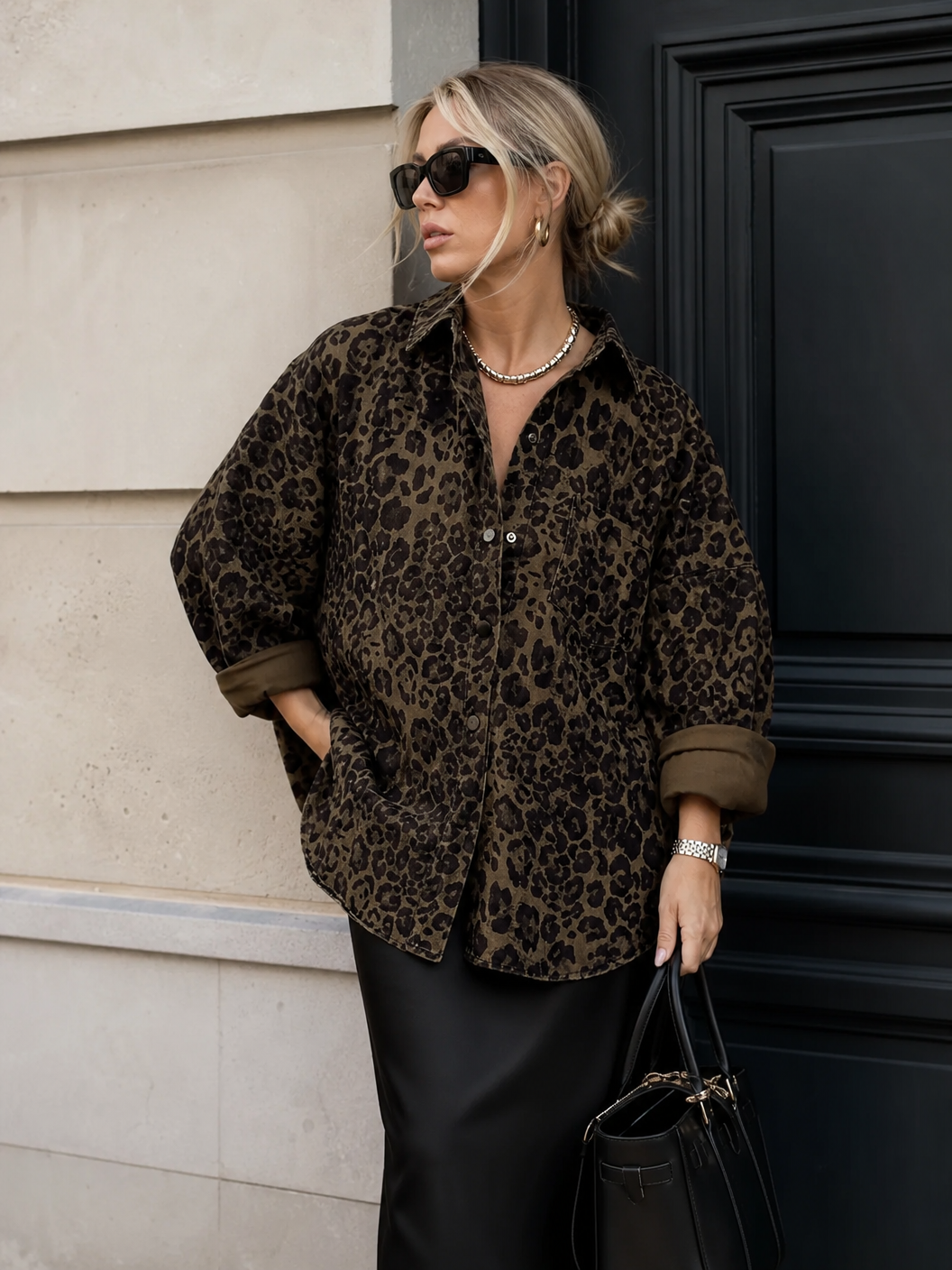 🌸🌸UTCoco Women Cotton Leopard Shacket | Oversized Button Front Shirt Jacket