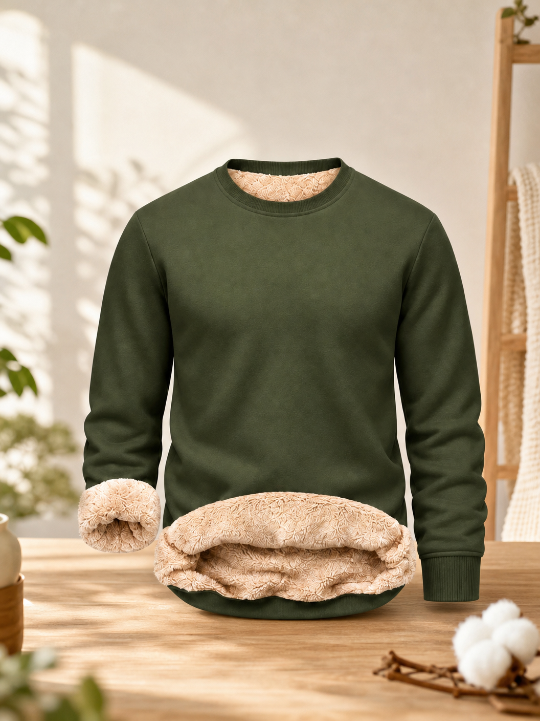 🌸🌸Men's Fitted Crewneck Sherpa Lined Sweatshirt, Wind Resistant Polyester Athletic Pullover Casual Top