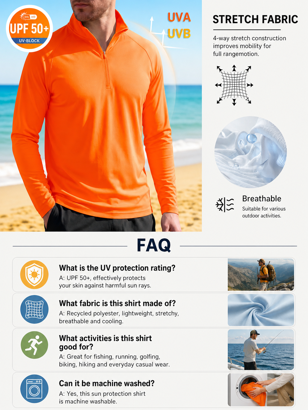 🌸🌸MAGCOMSEN Men's 1/4 Zip UPF 50+ Sun Protection Shirt, Long Sleeve Outdoor Pullover