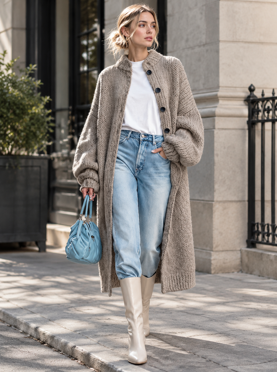 🌸🌸Cozy Length, Effortless Layers | Women's Chunky Knit Long Sweater Coat