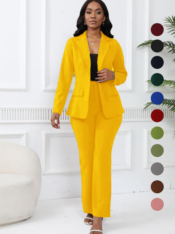 💚Women's elegant business solid color long-sleeved two-piece suit