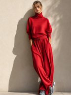 🌸🌸Women Turtleneck Wide Leg Pants 2 Piece Outfit Set, Drawstring Waist Casual Matching Loungewear