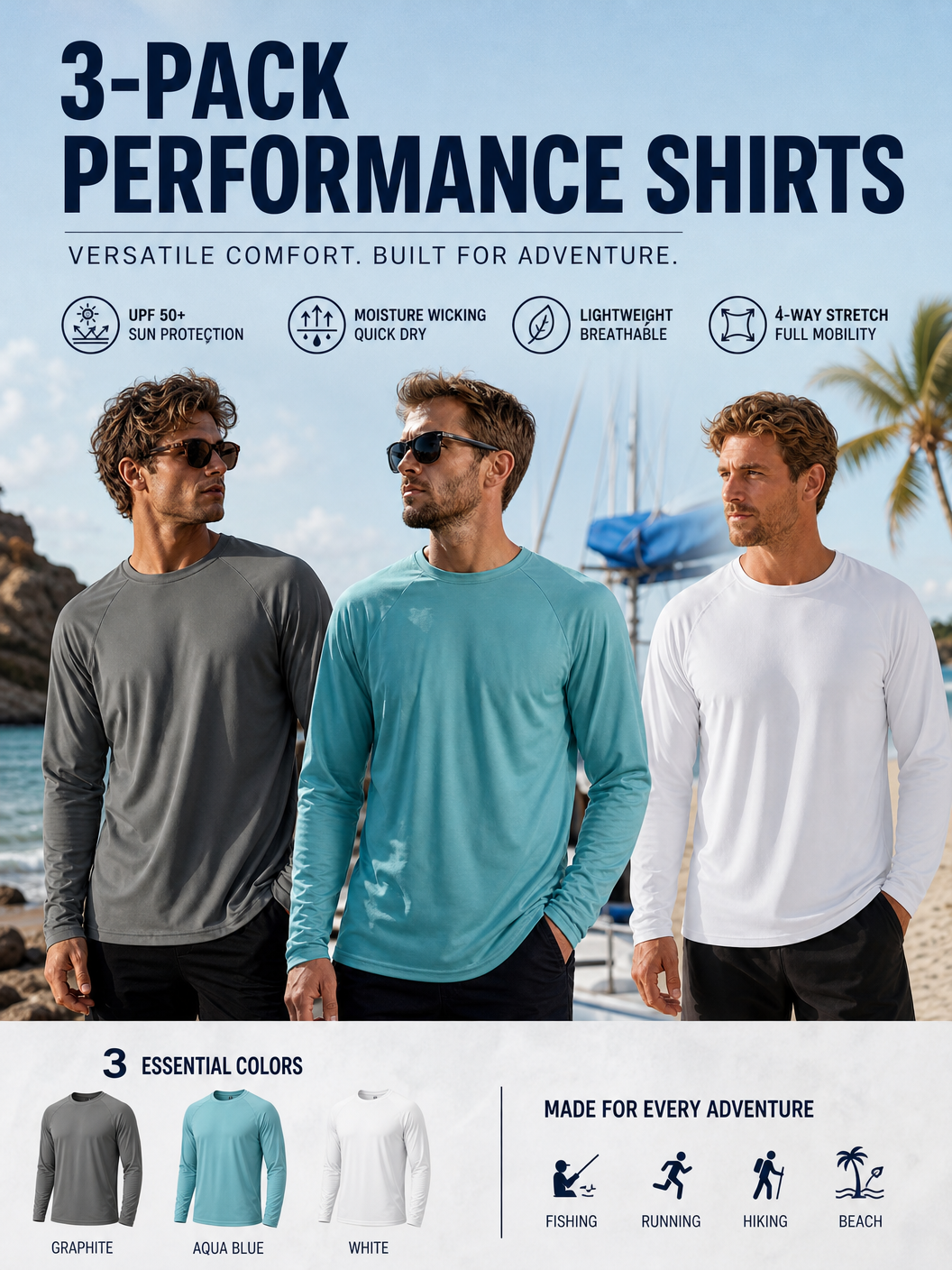 🌸🌸MAGCOMSEN Men’s Long Sleeve UPF 50+ Fishing Rash Guard Shirt Quick Dry
