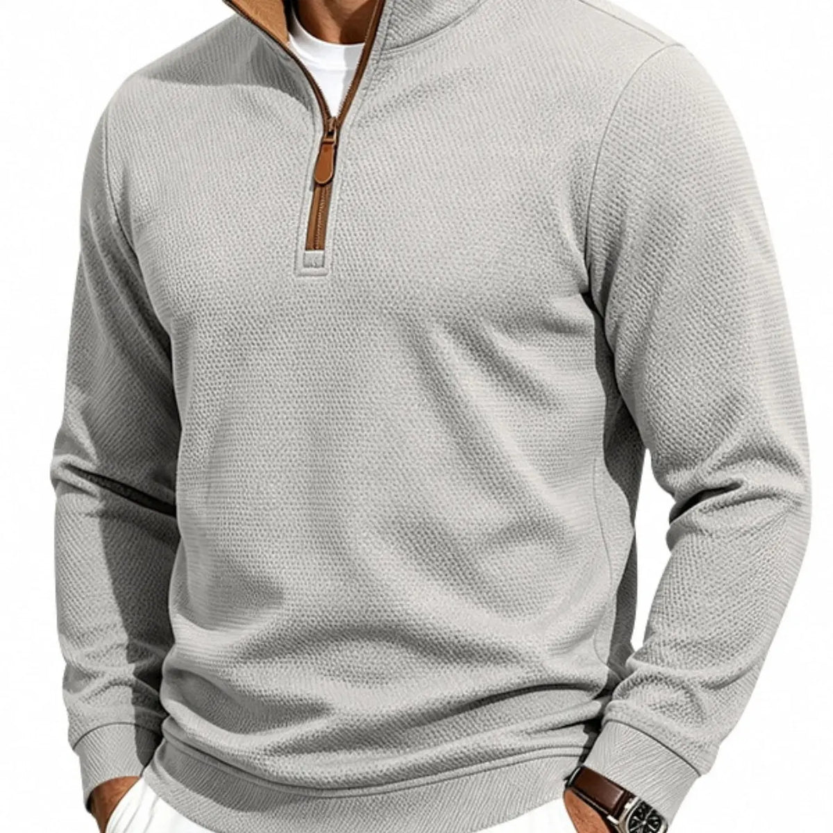 💚Men's Waffle-Knit Polyester Quarter-Zip Pullover Outdoor