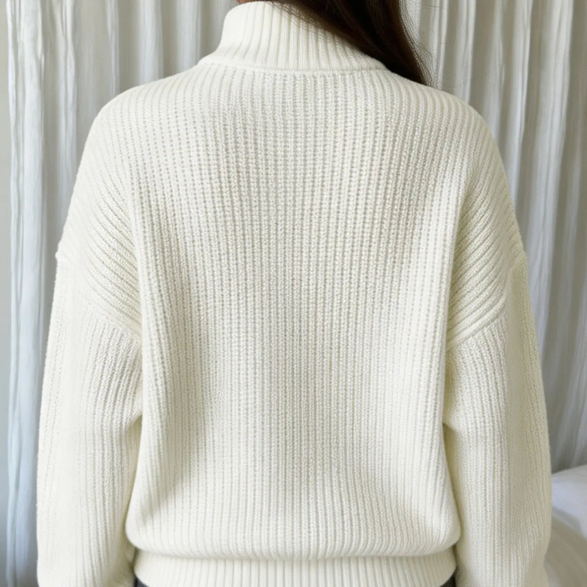 💚Women's Cream Half-Zip Knit Sweater Stand Collar