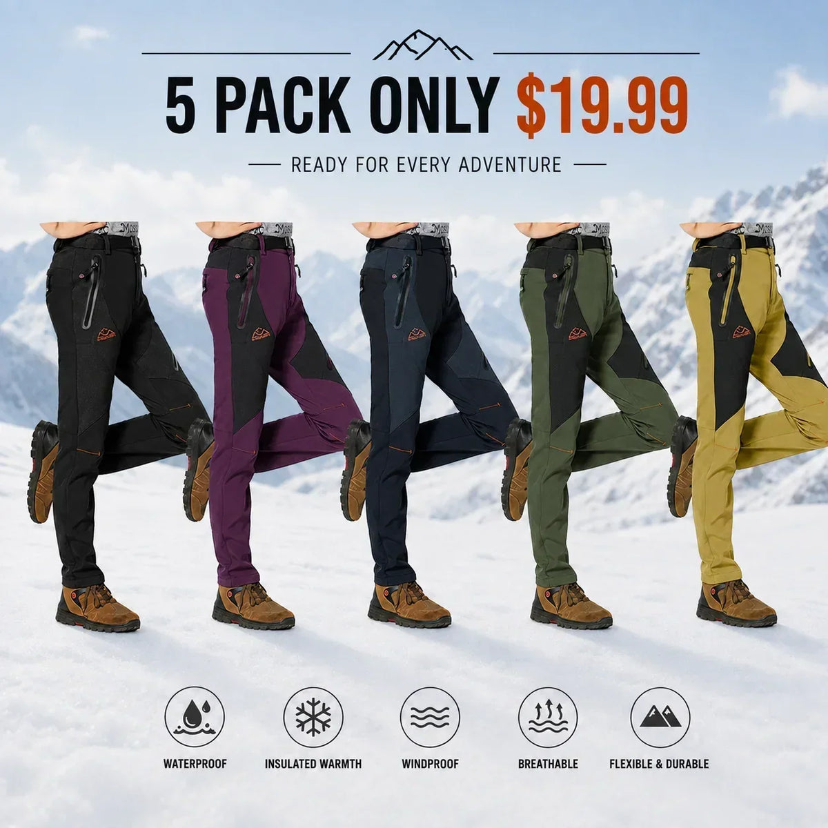 Women's Waterproof Insulated Fleece-Lined Thermal Ski & Hiking Pants