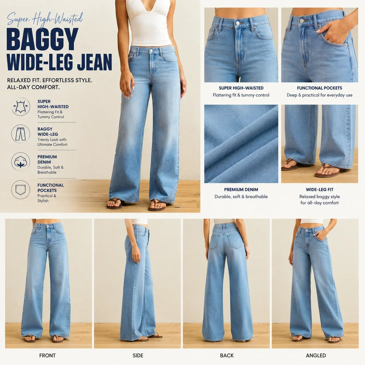 🌿🌿LAST DAY SAVE 49%⌛Super High-Waisted Baggy Wide-Leg Jean