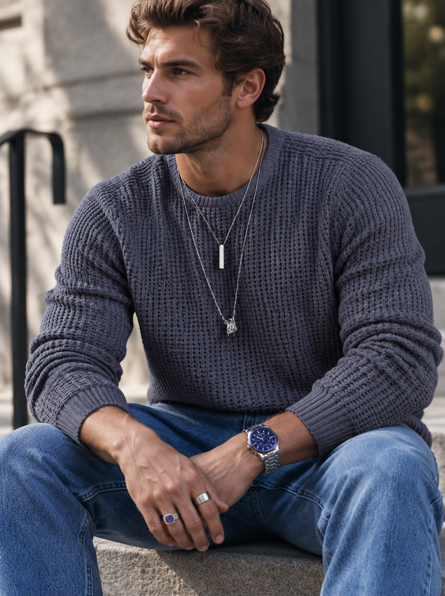 🌸🌸LAST DAY SAVE 49% Men Slim Fit Solid Crew Neck Long Sleeve Sweater✨