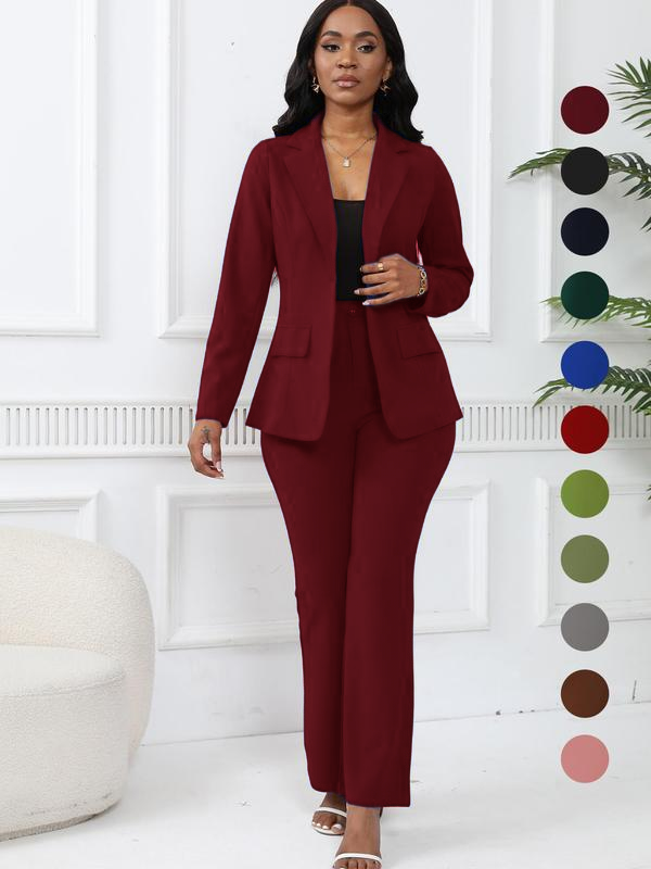 💚Women's elegant business solid color long-sleeved two-piece suit