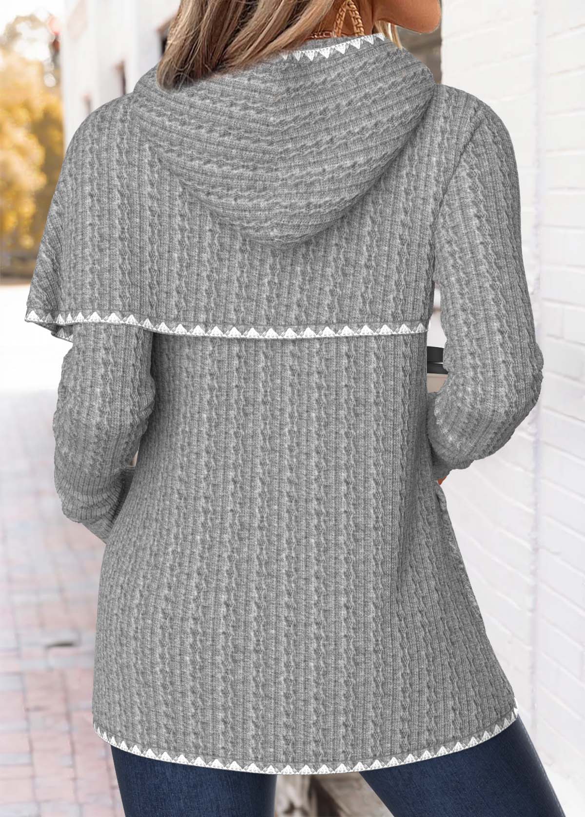 MODLILY®Light Grey Marl Tummy Coverage Long Sleeve Hoodie