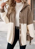 MODLILY®Light Camel Patchwork Long Sleeve Hooded Coat