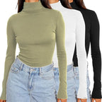 💚Women's 5-Piece Modal Fabric Turtleneck Shirt Set - Slim Fit Long Sleeve Casual Tops