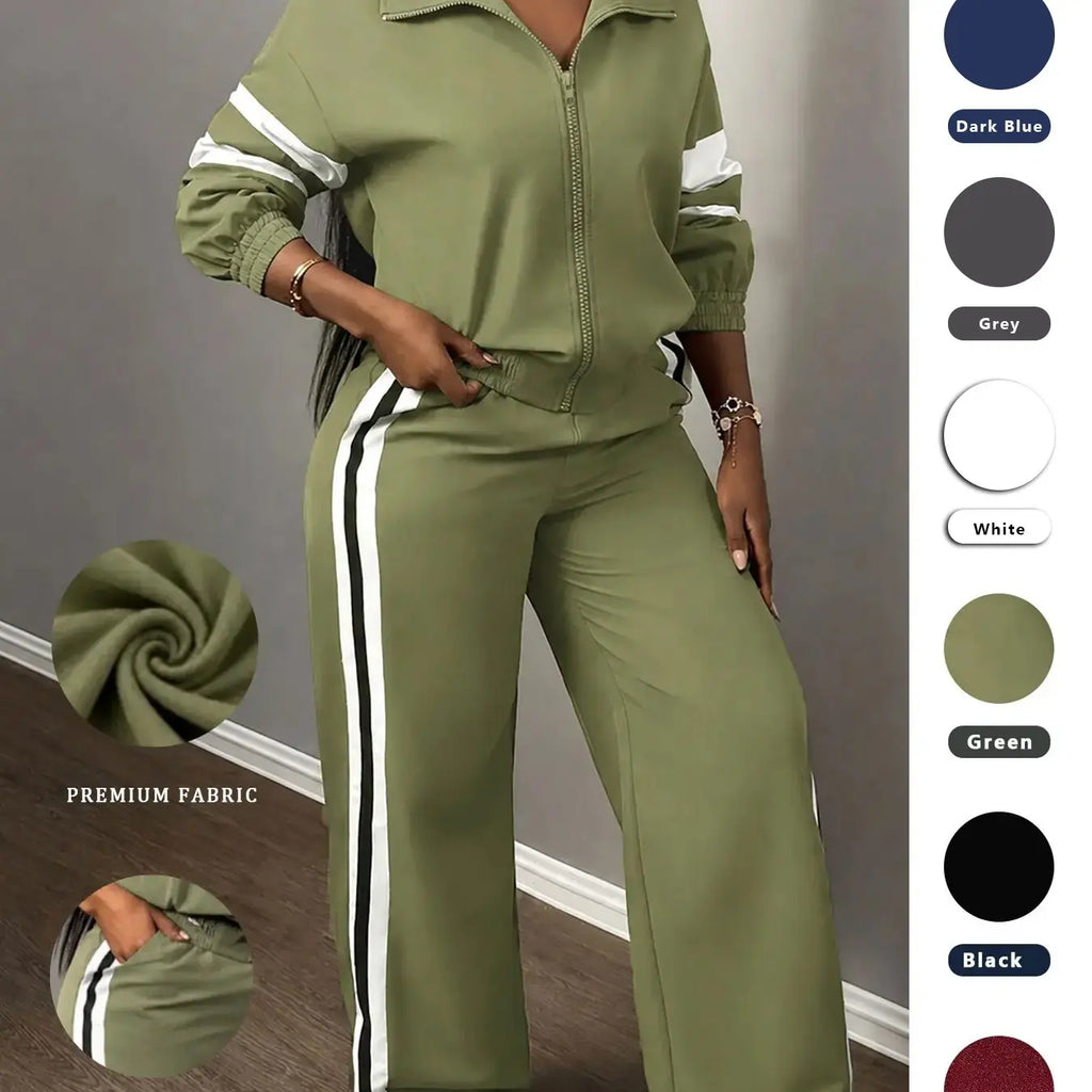 💚Women’s Two-Piece Sporty Set—Green Zipper Jacket M