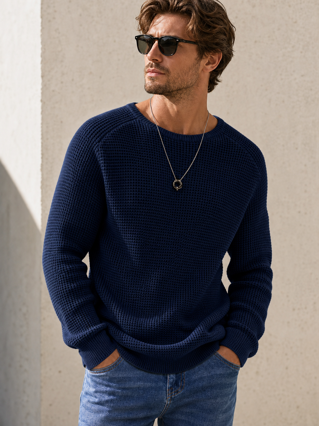 🌸🌸Limited Offer BESTSELLER | 8PCS $24.63 | Men's Relaxed Oversized Waffle Knit Crew Pullover✨