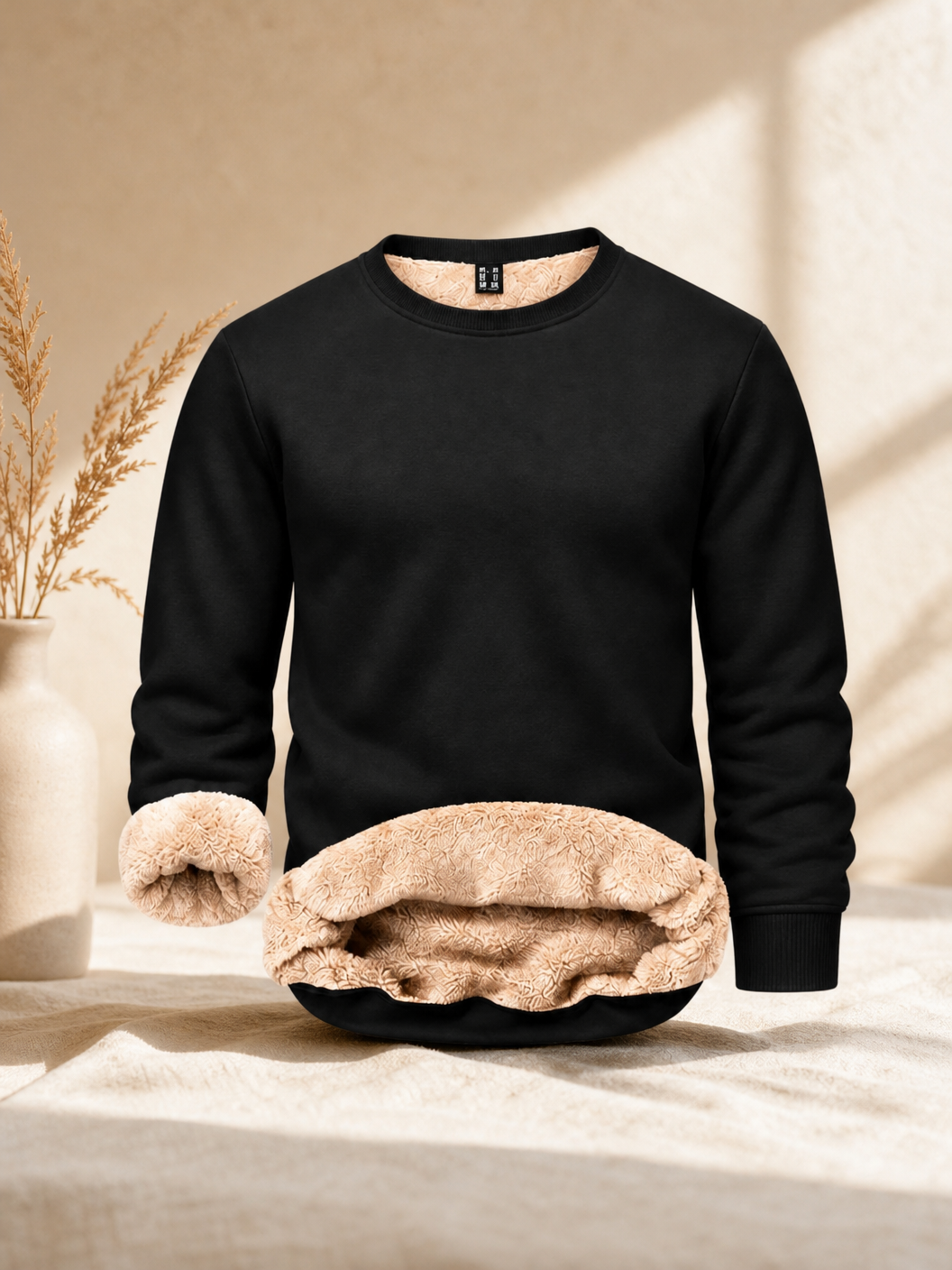 🌸🌸Men's Fitted Crewneck Sherpa Lined Sweatshirt, Wind Resistant Polyester Athletic Pullover Casual Top