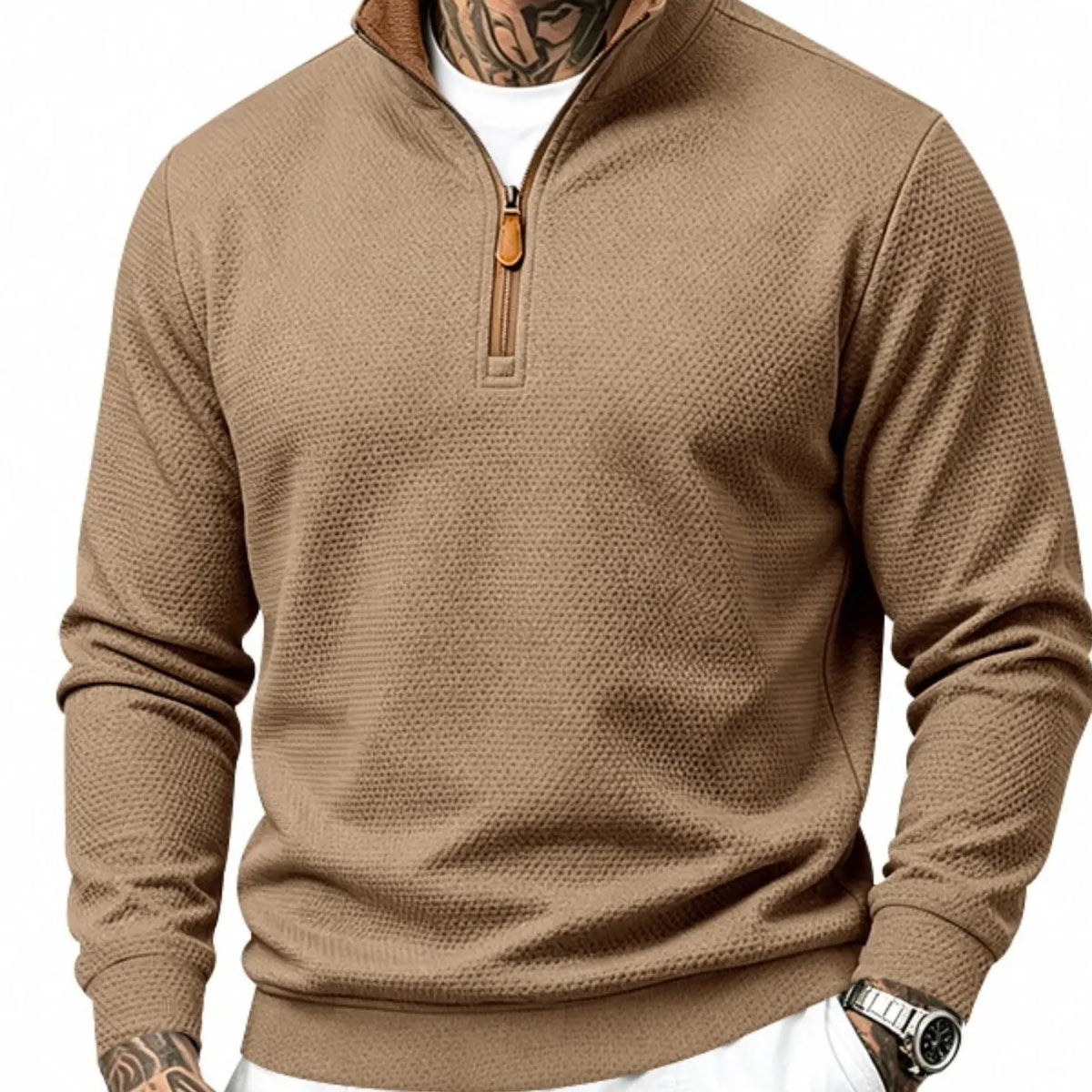 💚Men's Waffle-Knit Polyester Quarter-Zip Pullover Outdoor