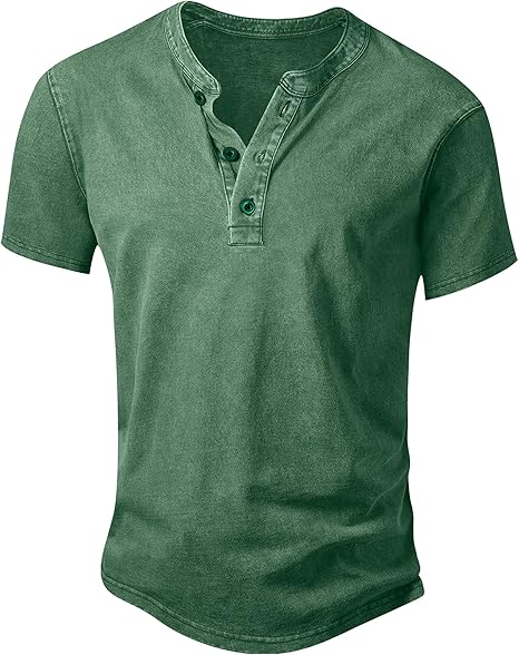 💚Men's Vintage Acid-Wash Henley T-Shirt