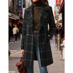 💚WoodBerry Plaid Wool Blend Trench Coat Beige Notch Lapel Mid Long
