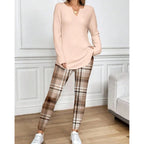 💝💝Women's 2-Piece Lounge Set – Long Sleeve Top & Plaid Leggings