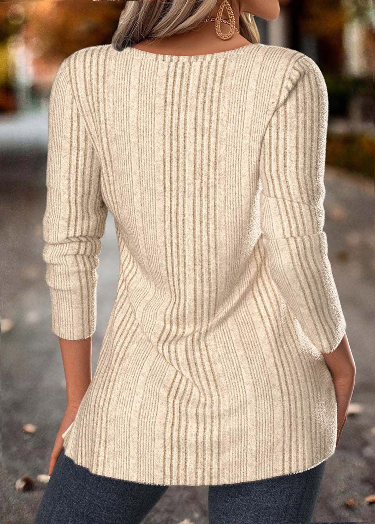 MODLILY®Beige Tummy Coverage Long Sleeve Square Neck T Shirt