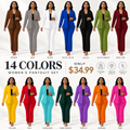 💚Women's elegant business solid color long-sleeved two-piece suit