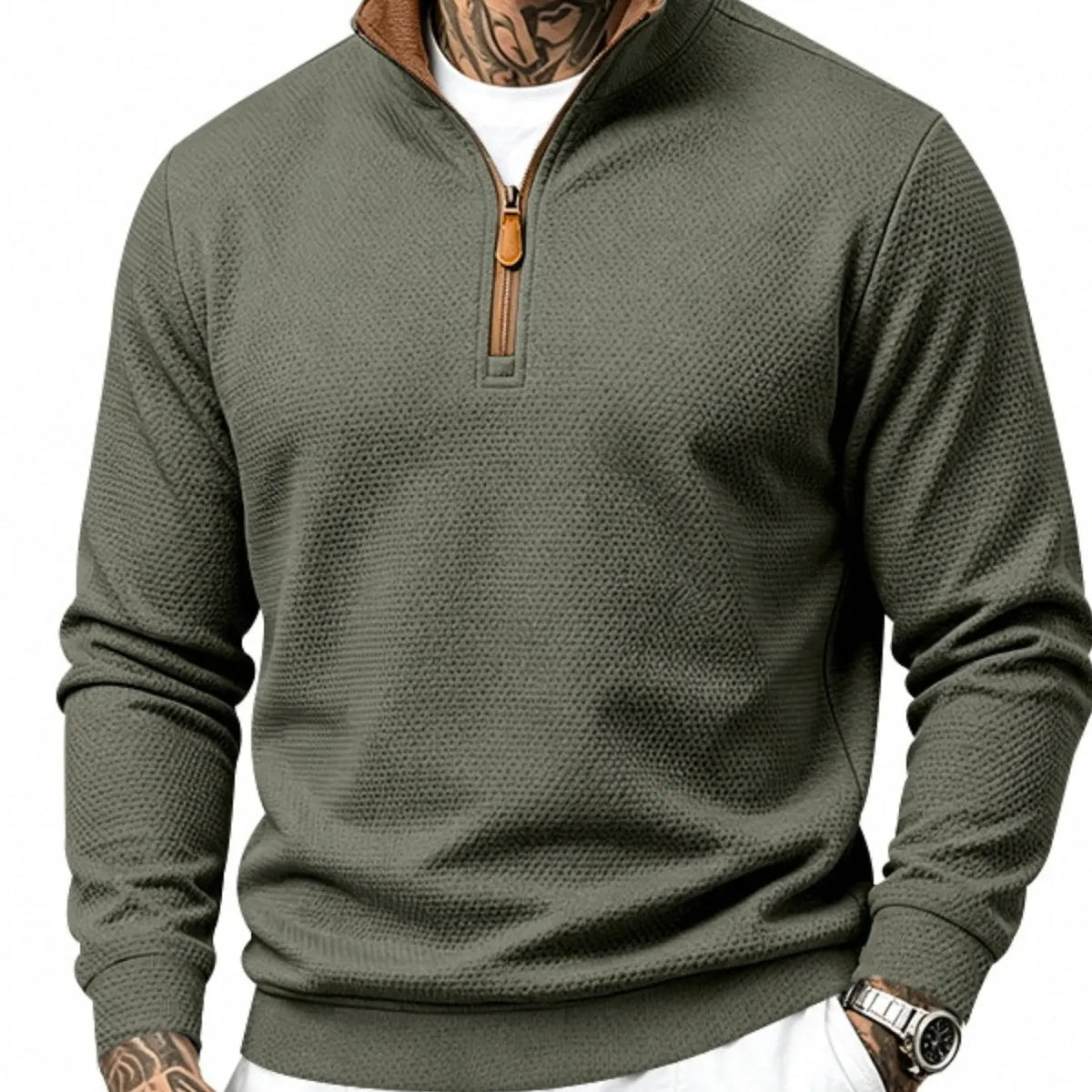 💚Men's Waffle-Knit Polyester Quarter-Zip Pullover Outdoor
