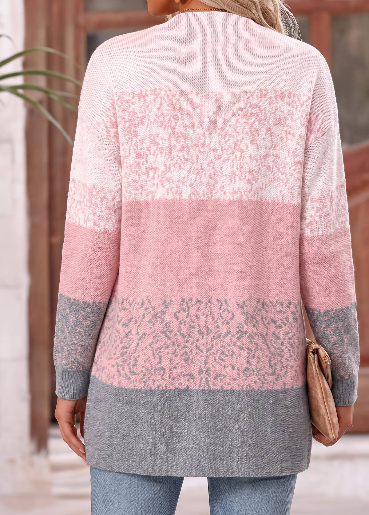 MODLILY®Pink Ombre Long Sleeve Open Front Coat