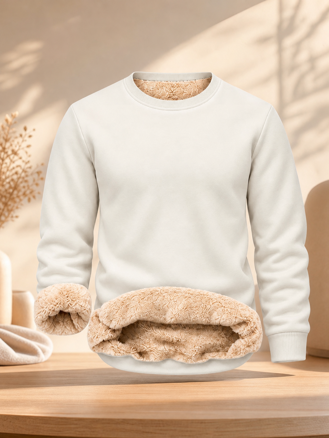 🌸🌸Men's Fitted Crewneck Sherpa Lined Sweatshirt, Wind Resistant Polyester Athletic Pullover Casual Top