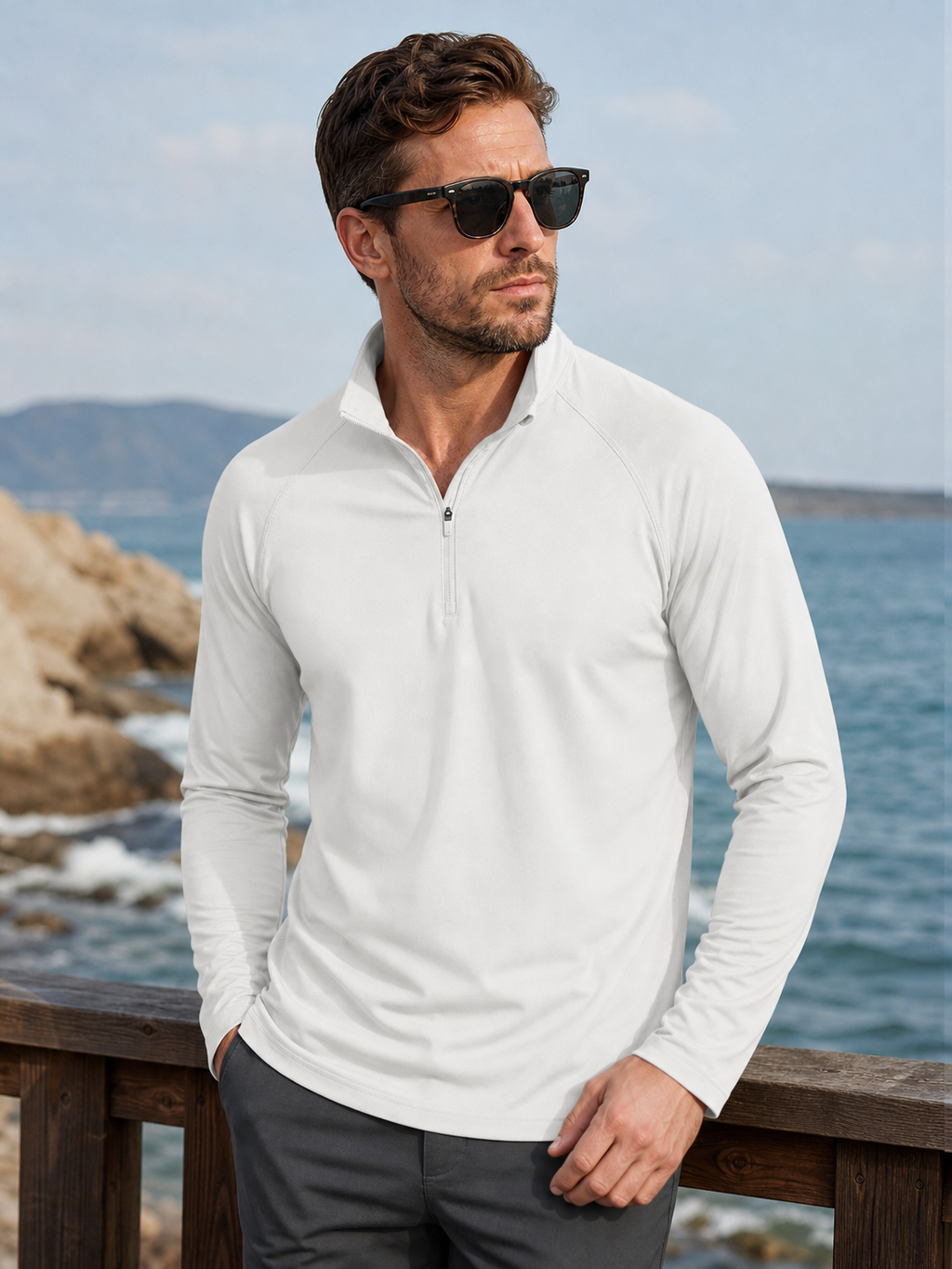 🌸🌸MAGCOMSEN Men's 1/4 Zip UPF 50+ Sun Protection Shirt, Long Sleeve Outdoor Pullover