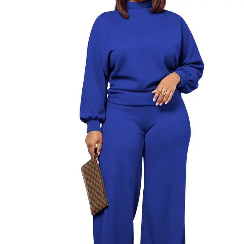 💚USBoutiqueCHIC Women's 2-Piece Milk Silk Fleece Lounge Set - Long Sleeve Top & Wide Leg Pants