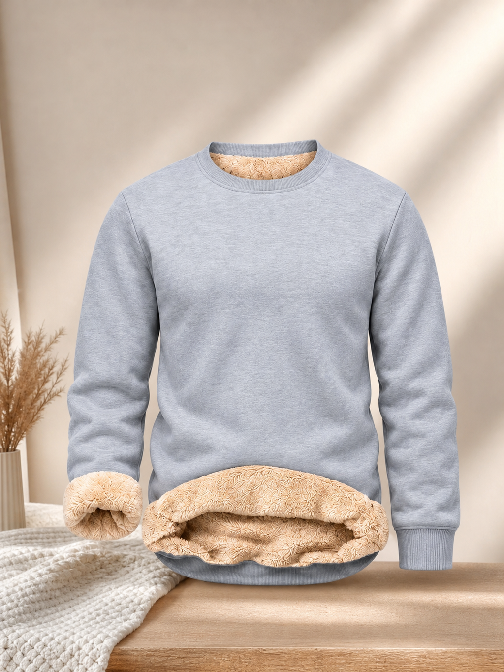 🌸🌸Men's Fitted Crewneck Sherpa Lined Sweatshirt, Wind Resistant Polyester Athletic Pullover Casual Top