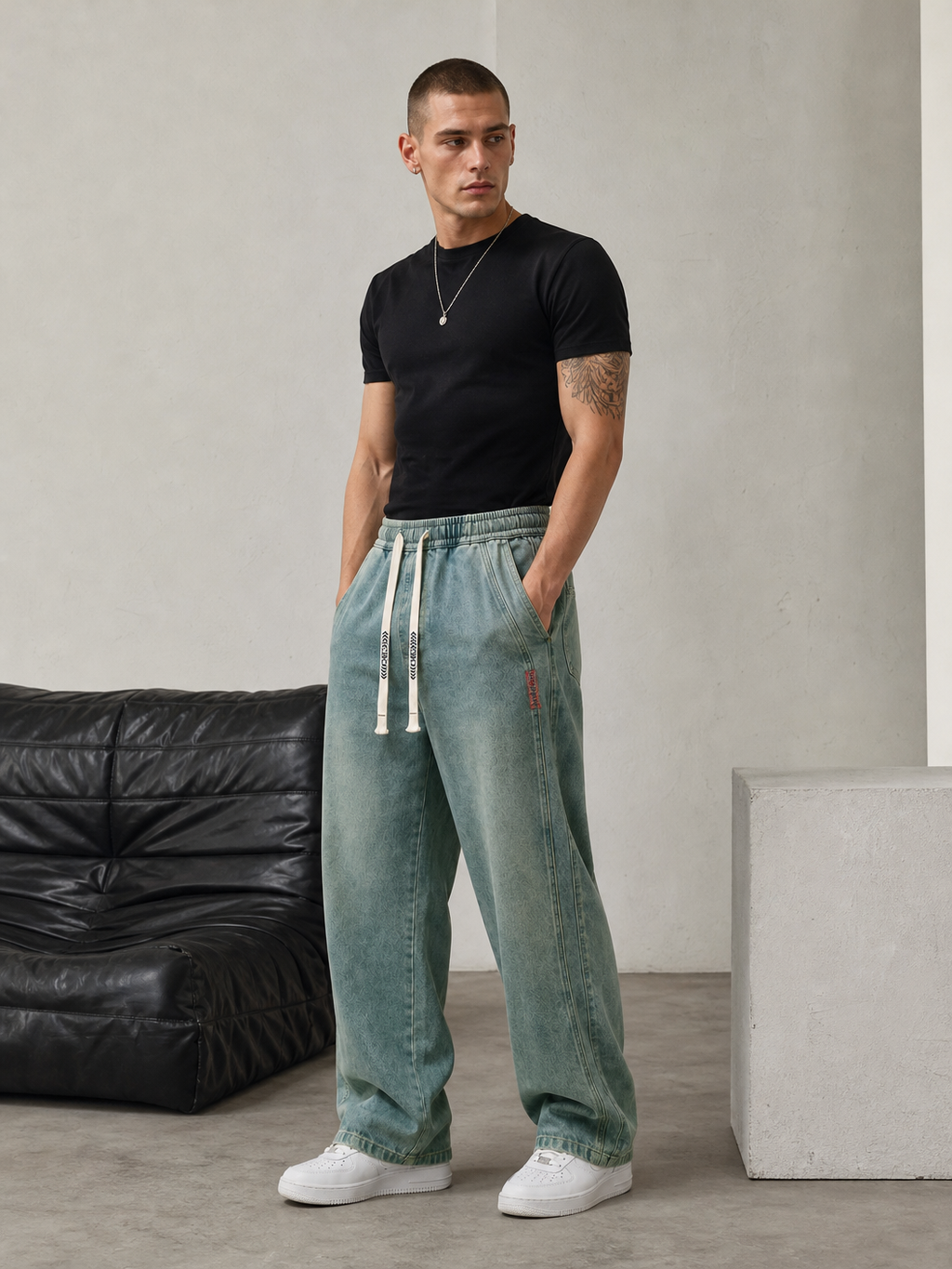 🌸🌸6PCS Bundle $24.63 Special Deal Men's Stretch Cotton Loose Fit Drawstring Waist Jeans, Comfort Pull-On Denim Pants