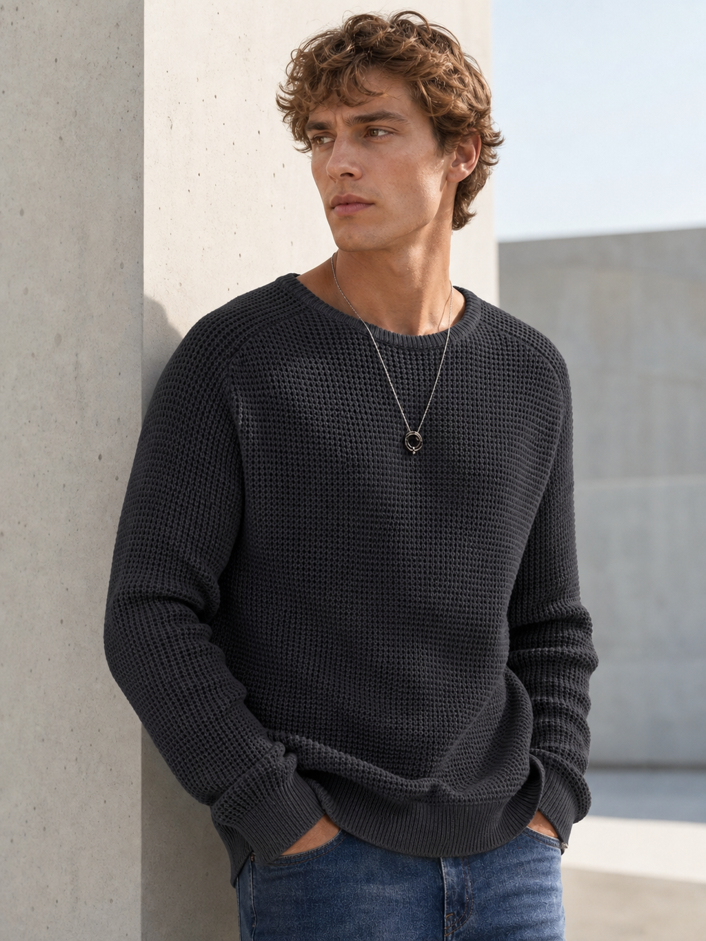 🌸🌸Limited Offer BESTSELLER | 8PCS $24.63 | Men's Relaxed Oversized Waffle Knit Crew Pullover✨