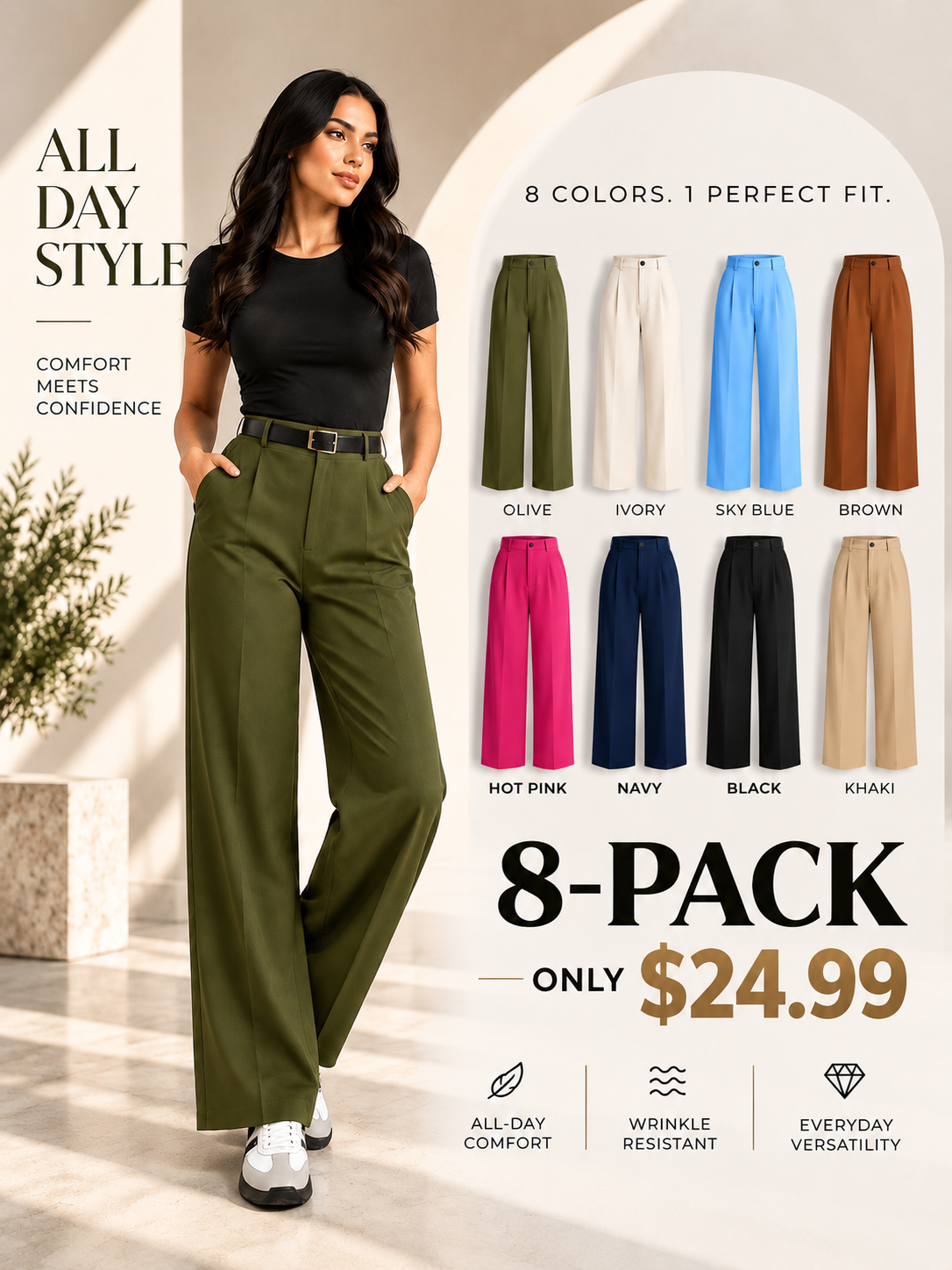💝💝Women's High Waisted Straight Leg Suit Pants Flowy Drape Casual Office Long Trousers with Slimming Effect for Daily Versatile Wear
