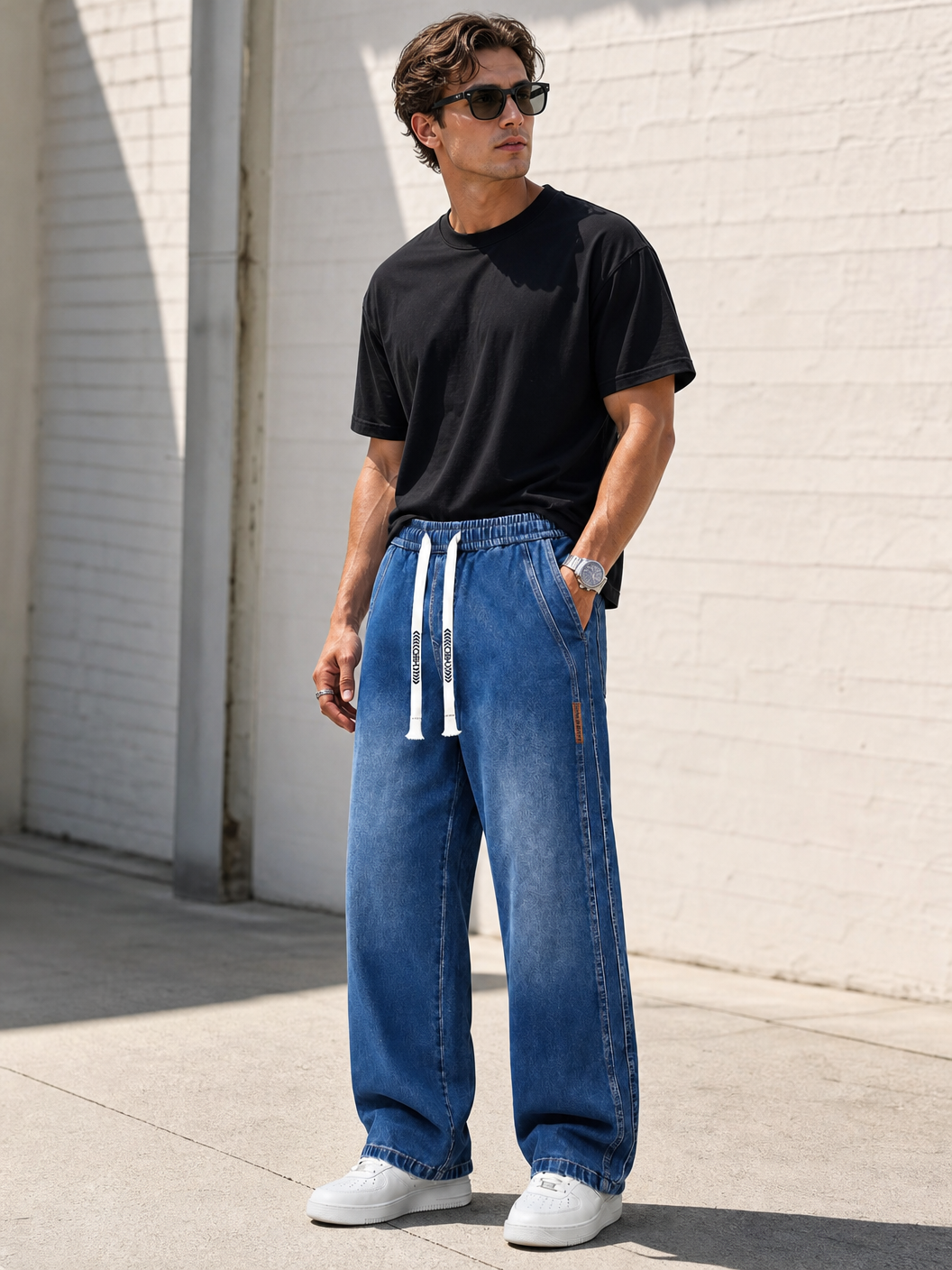 🌸🌸6PCS Bundle $24.63 Special Deal Men's Stretch Cotton Loose Fit Drawstring Waist Jeans, Comfort Pull-On Denim Pants
