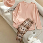 💝💝Women's 2-Piece Lounge Set – Long Sleeve Top & Plaid Leggings