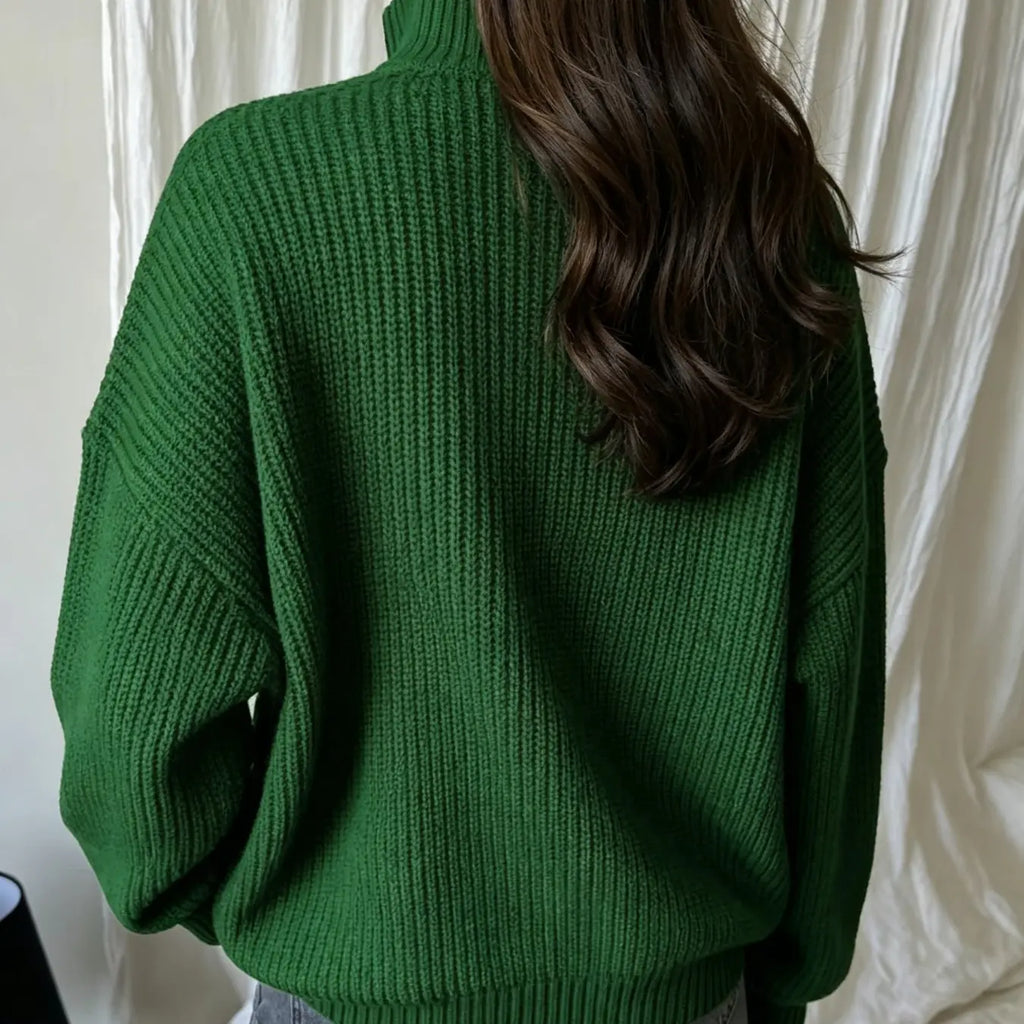 💚Women's Cream Half-Zip Knit Sweater Stand Collar