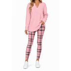 💝💝Women's 2-Piece Lounge Set – Long Sleeve Top & Plaid Leggings