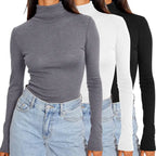 💚Women's 5-Piece Modal Fabric Turtleneck Shirt Set - Slim Fit Long Sleeve Casual Tops